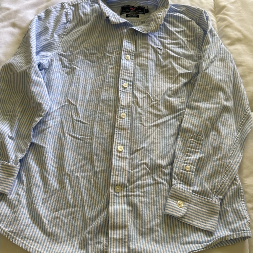 Boys Vineyard Vines Blue and White Casual Button Down Shirt